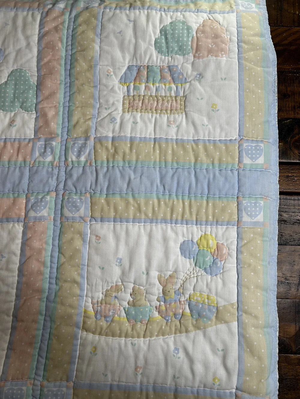 Pastel Circus Patchwork Quilt - Blue, Yellow, Peach, Mint